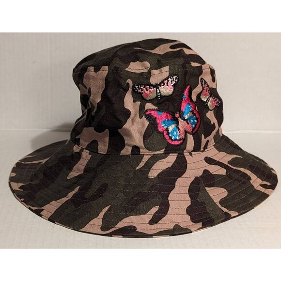 Smithsonian Bucket Hat NWT Green Brown Camo Butterfly Embroidery UPF 50+ Jungle - Picture 1 of 5